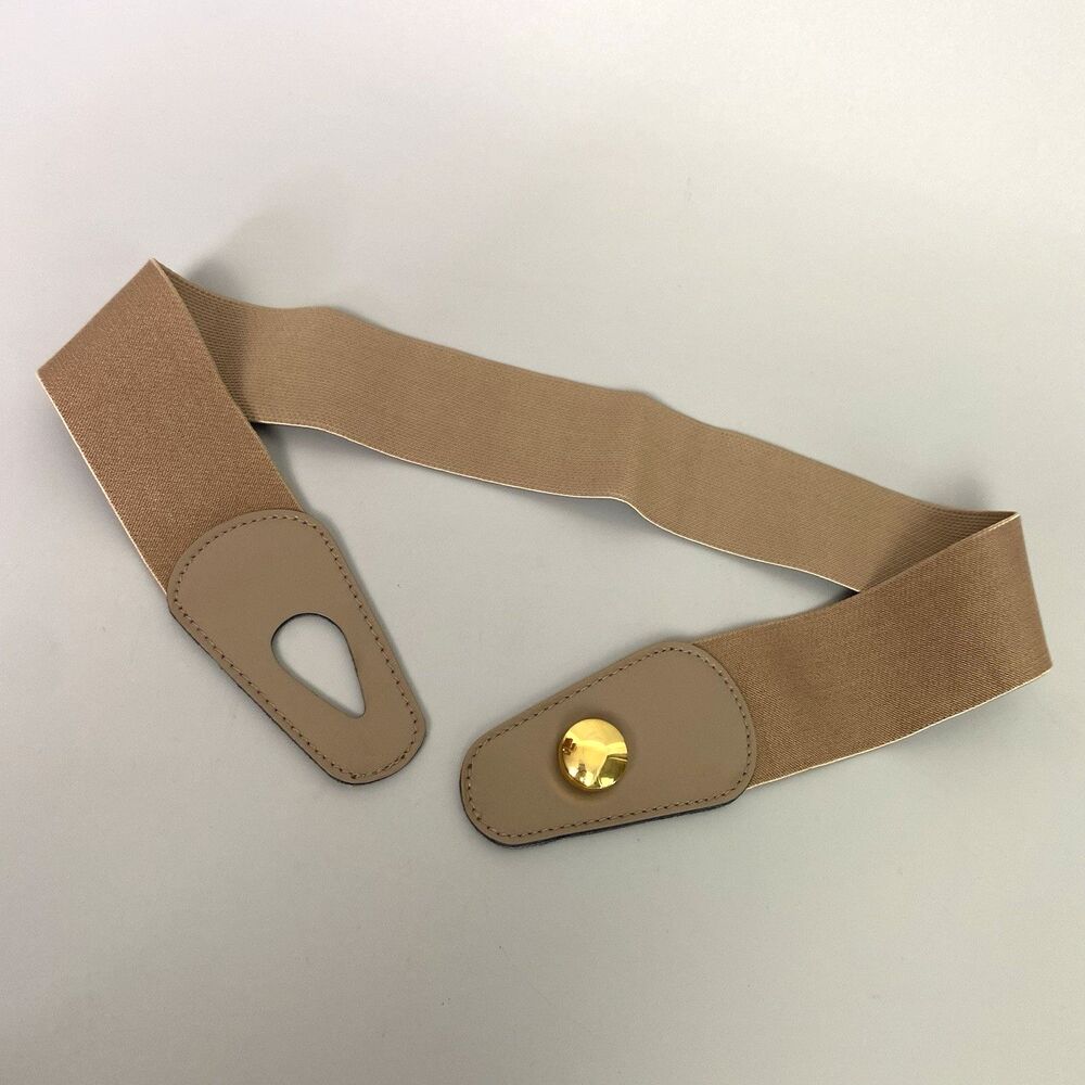 Vintage Calderon Belt Size M Tan Stretch Elastic Gold Tone Buckle USA 1249